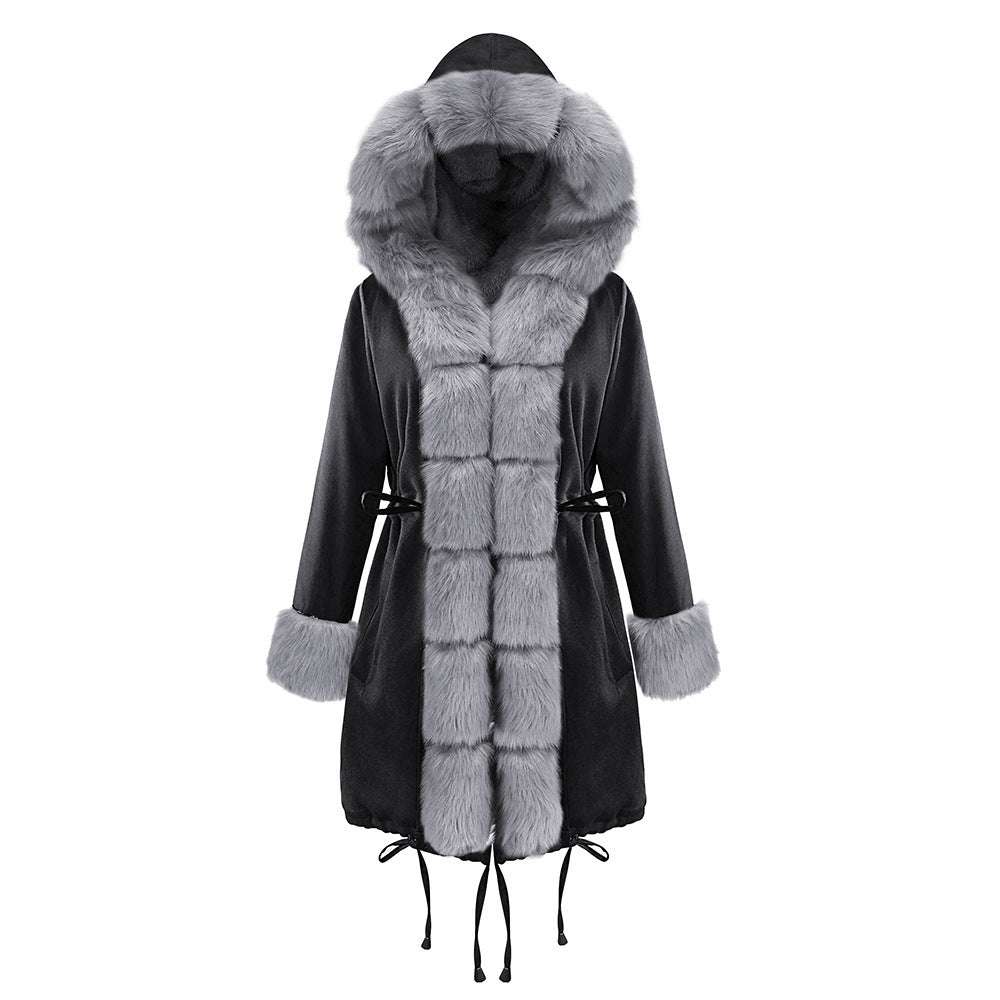 Women's Cotton Jacket With Hooded Coat And Fur Collar