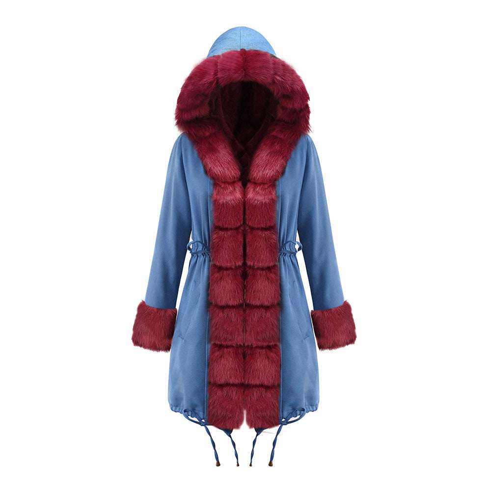 Women's Cotton Jacket With Hooded Coat And Fur Collar