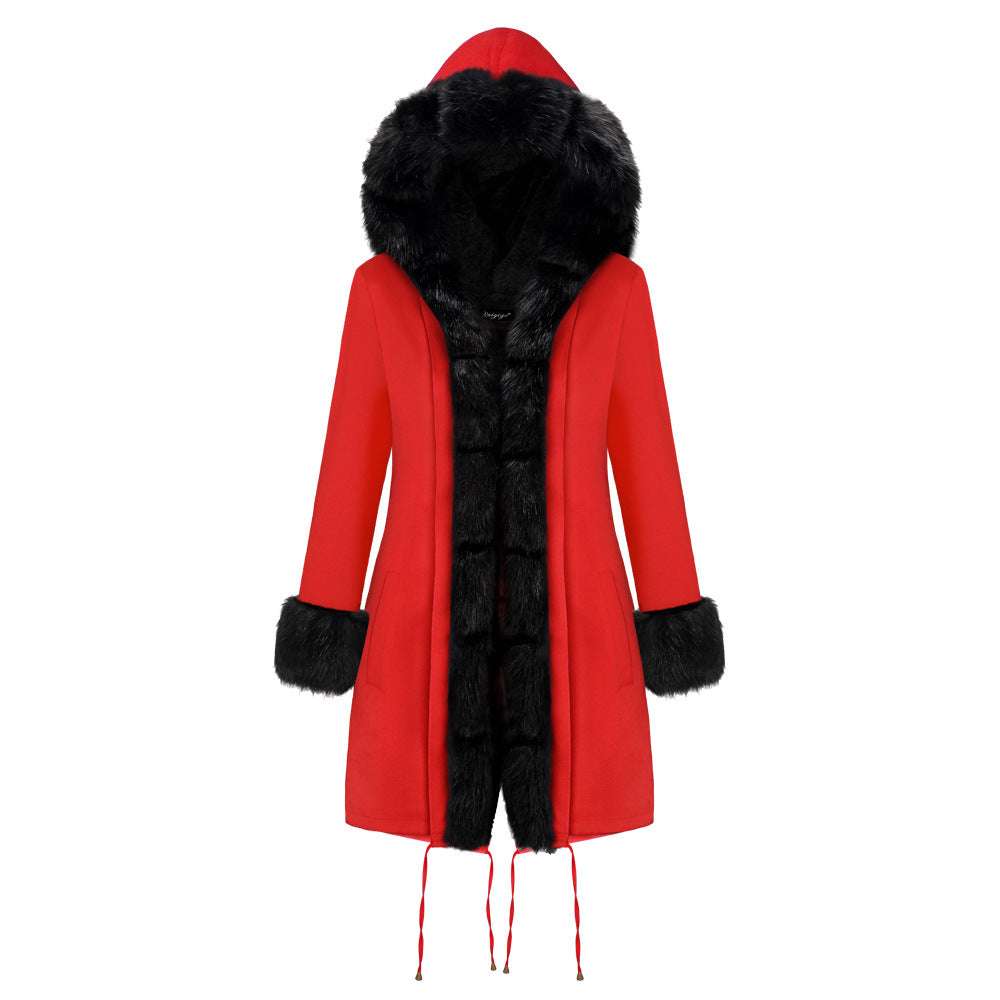 Women's Cotton Jacket With Hooded Coat And Fur Collar