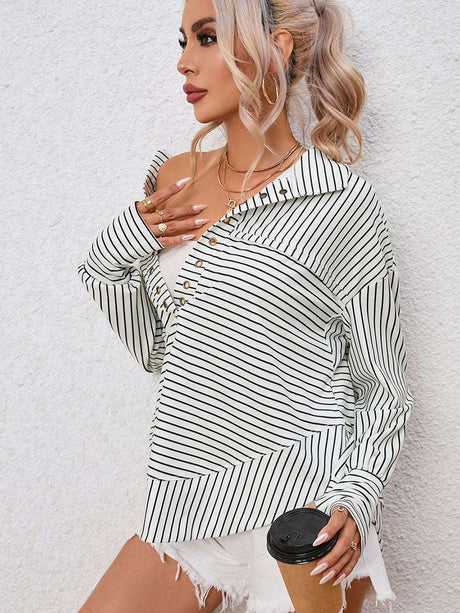 Women's Fashion Casual Striped Printed Long Sleeve Top