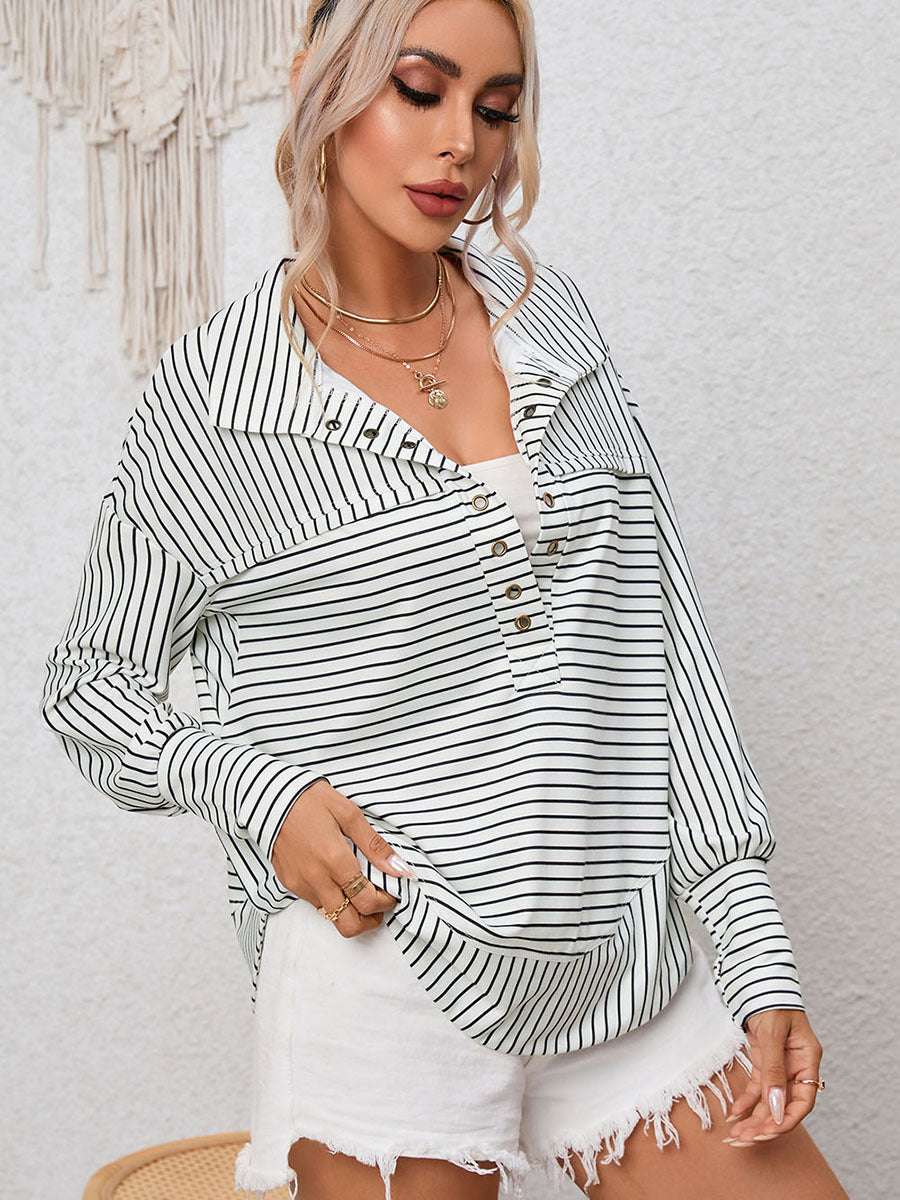 Women's Fashion Casual Striped Printed Long Sleeve Top