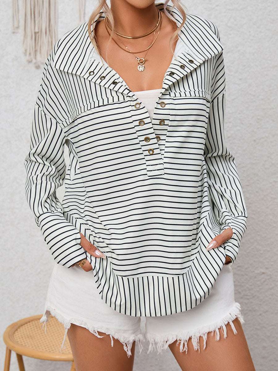 Women's Fashion Casual Striped Printed Long Sleeve Top