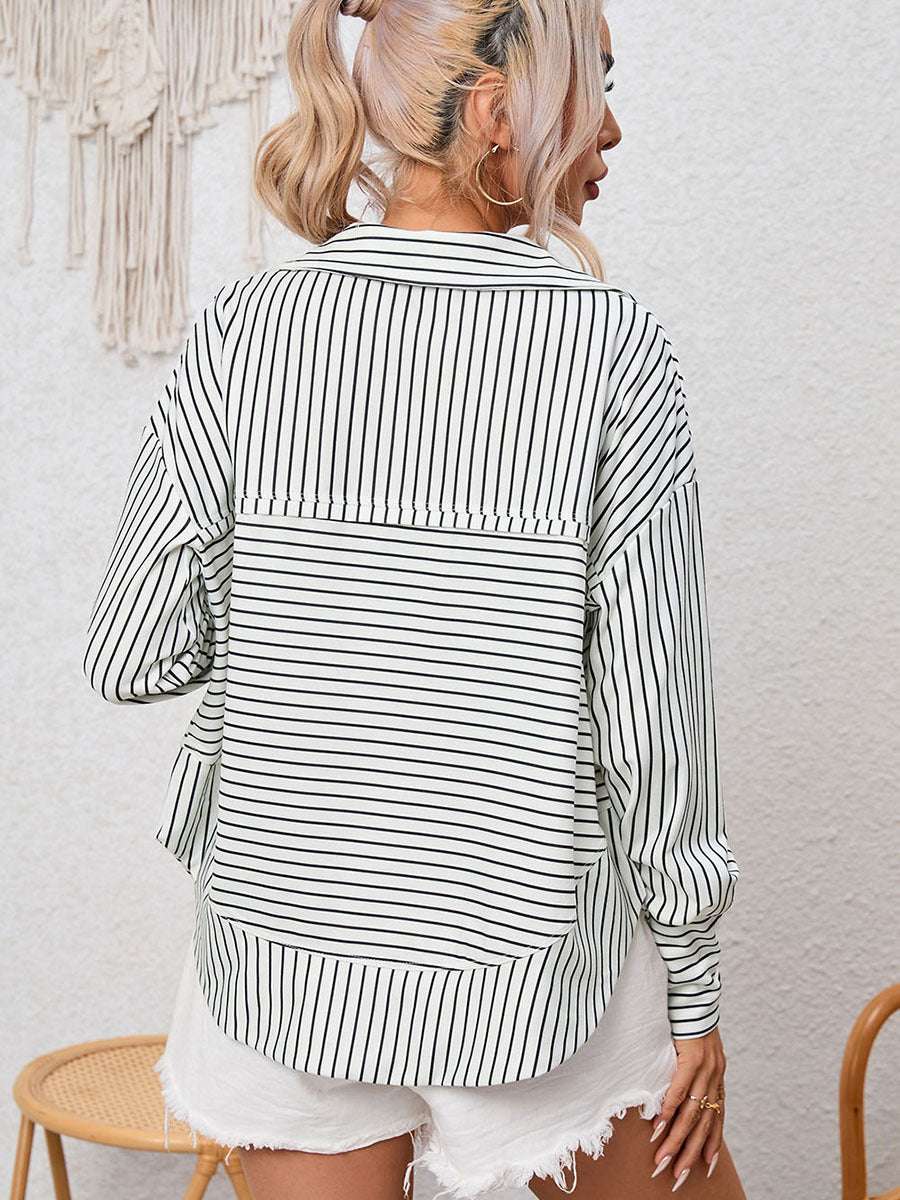 Women's Fashion Casual Striped Printed Long Sleeve Top