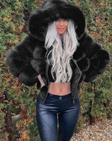 Women's Fashion Long Sleeve Solid Color Faux Fur Jacket Hooded Coat