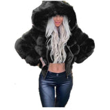 Women's Fashion Long Sleeve Solid Color Faux Fur Jacket Hooded Coat