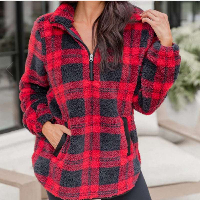 Women's Fashion Plaid Plush Pullover Sweater