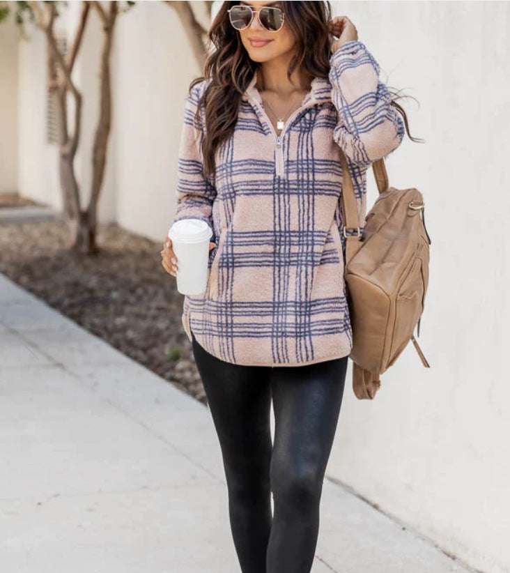 Cozy Plaid Chenille Pullover Sweater for Women