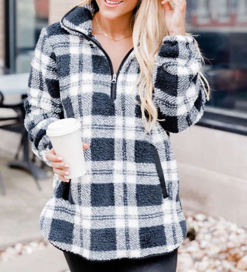 Cozy Plaid Chenille Pullover Sweater for Women