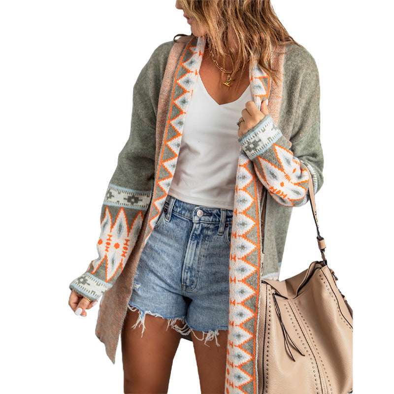 Women's Geometric Print Mid-Length Cardigan