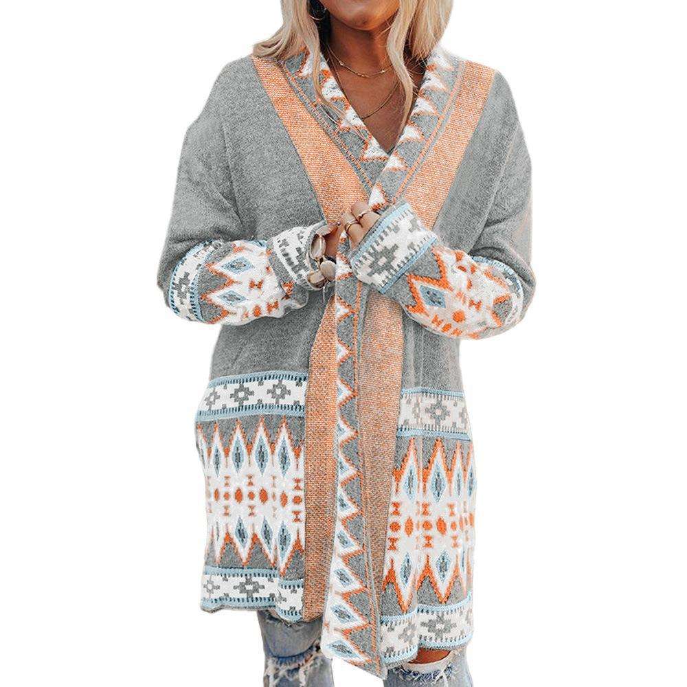 Women's Geometric Print Mid-Length Cardigan