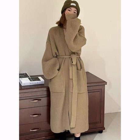 Women's Long Over-the-knee Belted Sweater Cardigan Coat