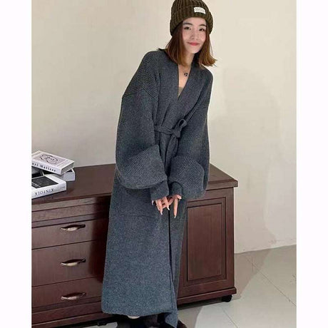 Women's Long Over-the-knee Belted Sweater Cardigan Coat