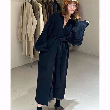 Women's Long Over-the-knee Belted Sweater Cardigan Coat