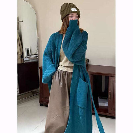 Women's Long Over-the-knee Belted Sweater Cardigan Coat