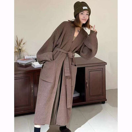 Women's Long Over-the-knee Belted Sweater Cardigan Coat