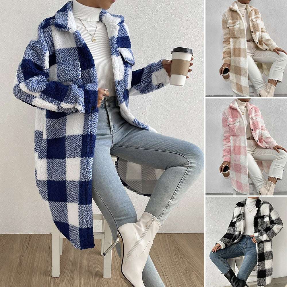 Women's Oversized Checkered Long Coat for Comfy Commuting