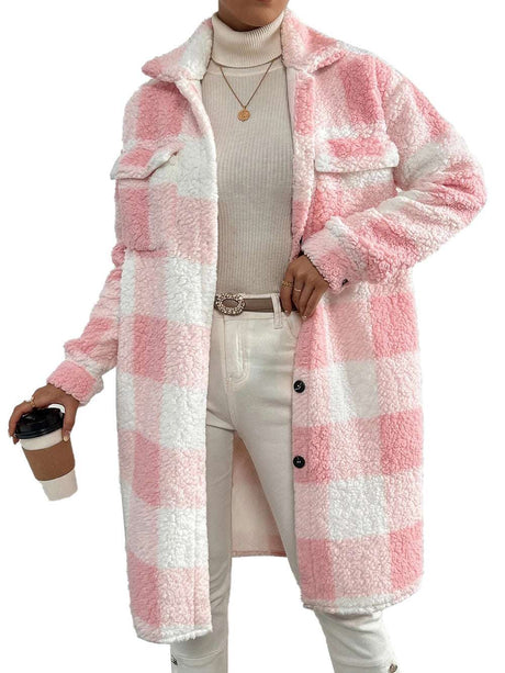 Women's Oversized Checkered Long Coat for Comfy Commuting