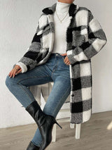 Women's Oversized Checkered Long Coat for Comfy Commuting