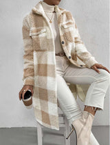 Women's Oversized Checkered Long Coat for Comfy Commuting