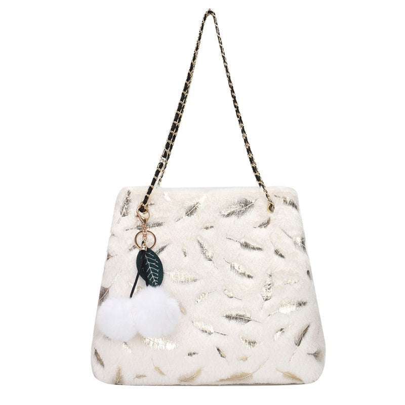 Women's Plush Chain Shoulder Messenger Bag for Casual Fashion