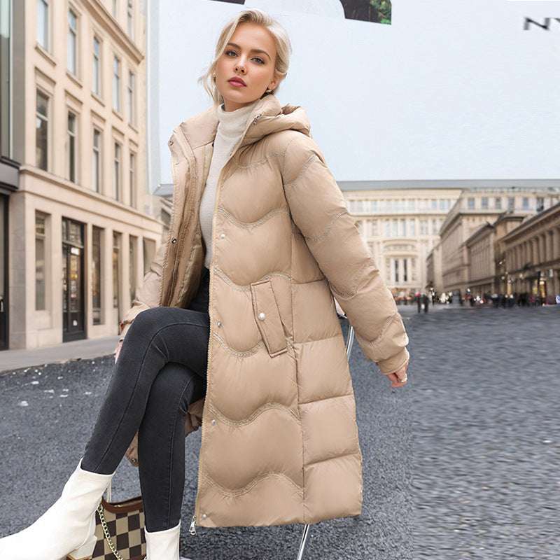 Women's Thick Down Cotton-Padded Jacket with Mid-Length Below the Knee