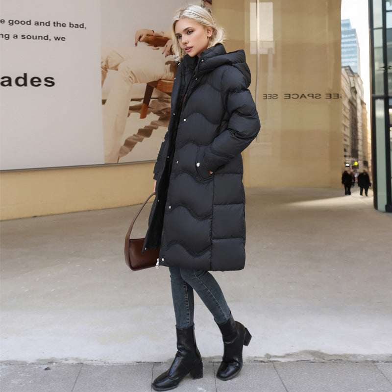 Women's Thick Down Cotton-Padded Jacket with Mid-Length Below the Knee