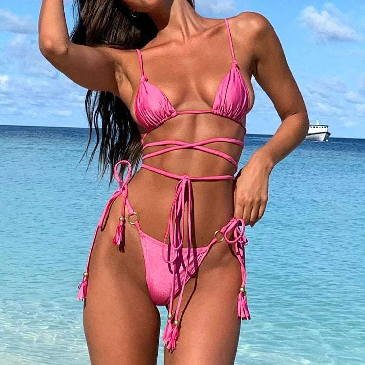 Hollow Out Swimsuit: Cross String Bikini Set