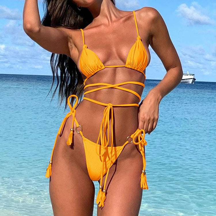 Hollow Out Swimsuit: Cross String Bikini Set