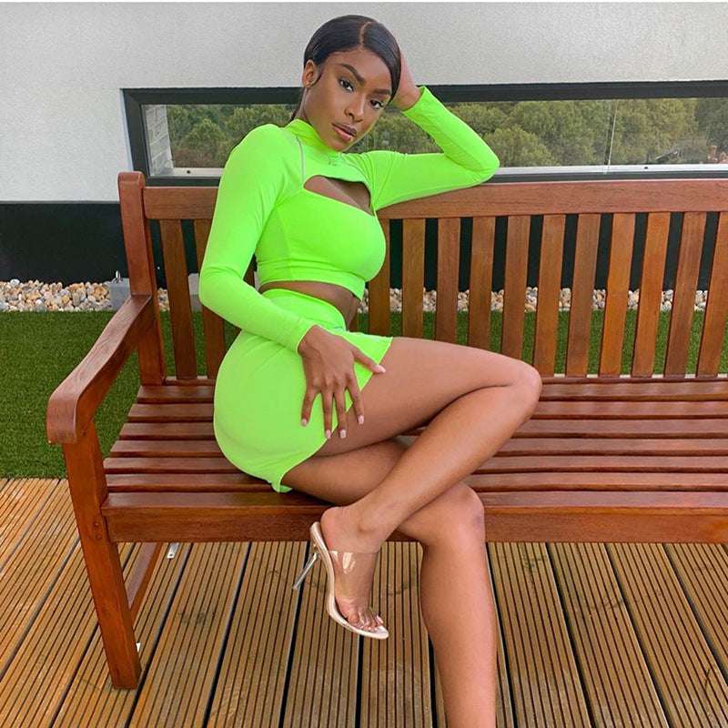 Womens Long Sleeve Cutout Night Ribbon Glow Dress