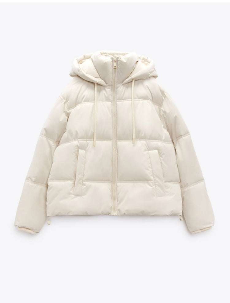 Zip-Up Cotton Jacket with Hood and Elastic Buckle Detail