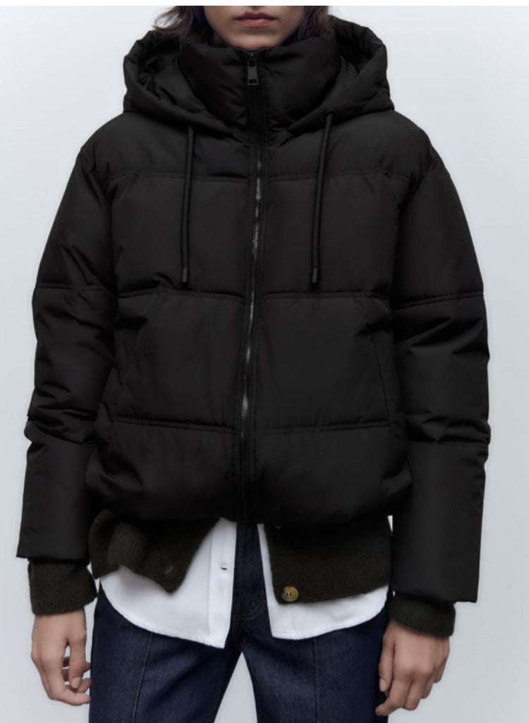 Zip-Up Cotton Jacket with Hood and Elastic Buckle Detail